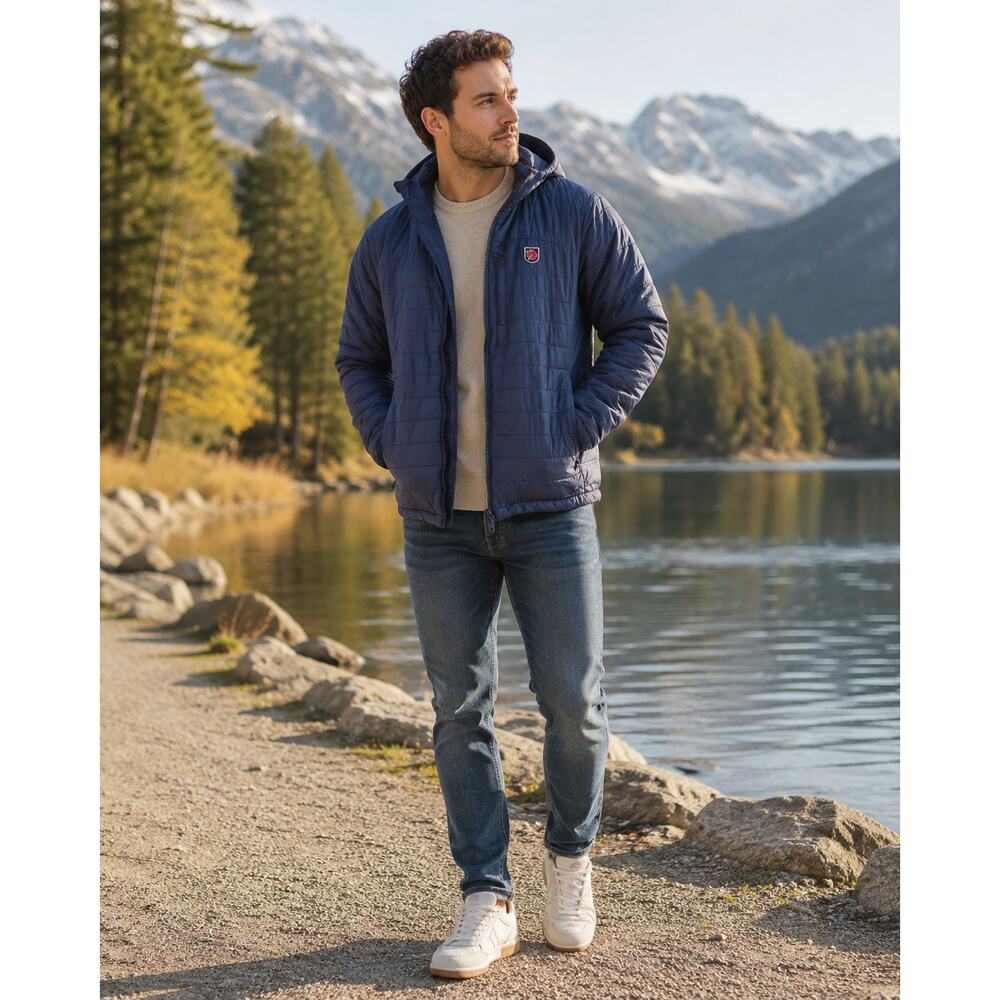 Fjällräven Size M Navy Expedition X-Lätt Hoodie Puffer Jacket Full Zip OS33-5